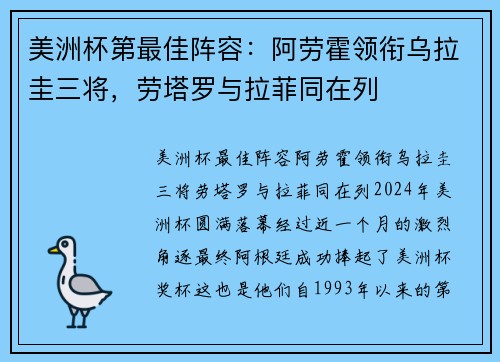 美洲杯第最佳阵容：阿劳霍领衔乌拉圭三将，劳塔罗与拉菲同在列