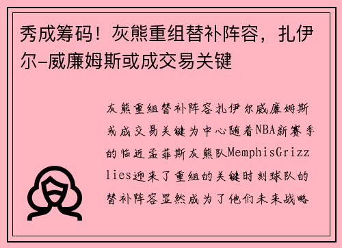 秀成筹码！灰熊重组替补阵容，扎伊尔-威廉姆斯或成交易关键